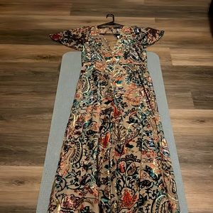 Paisley Devore Angel Sleeve Jumpsuit